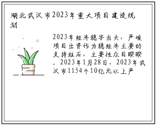 湖北武汉市2023年重大项目建设规划发布_乐鱼网页版
